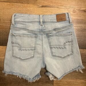 New AMERICAN EAGLE AEO HI RISE SHORTIE STRETCH SHORTS FRAY CUT OFF LOOK